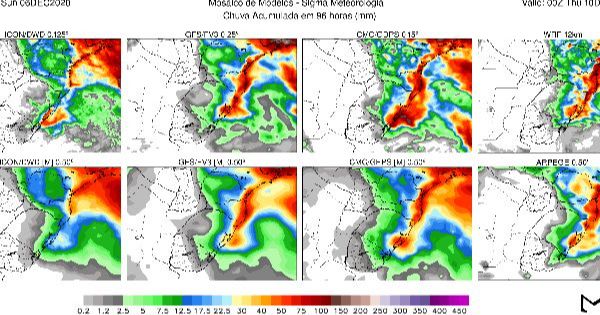 ATENÇÃO | Chuva forte a volumosa em áreas do leste do Sul do Brasil